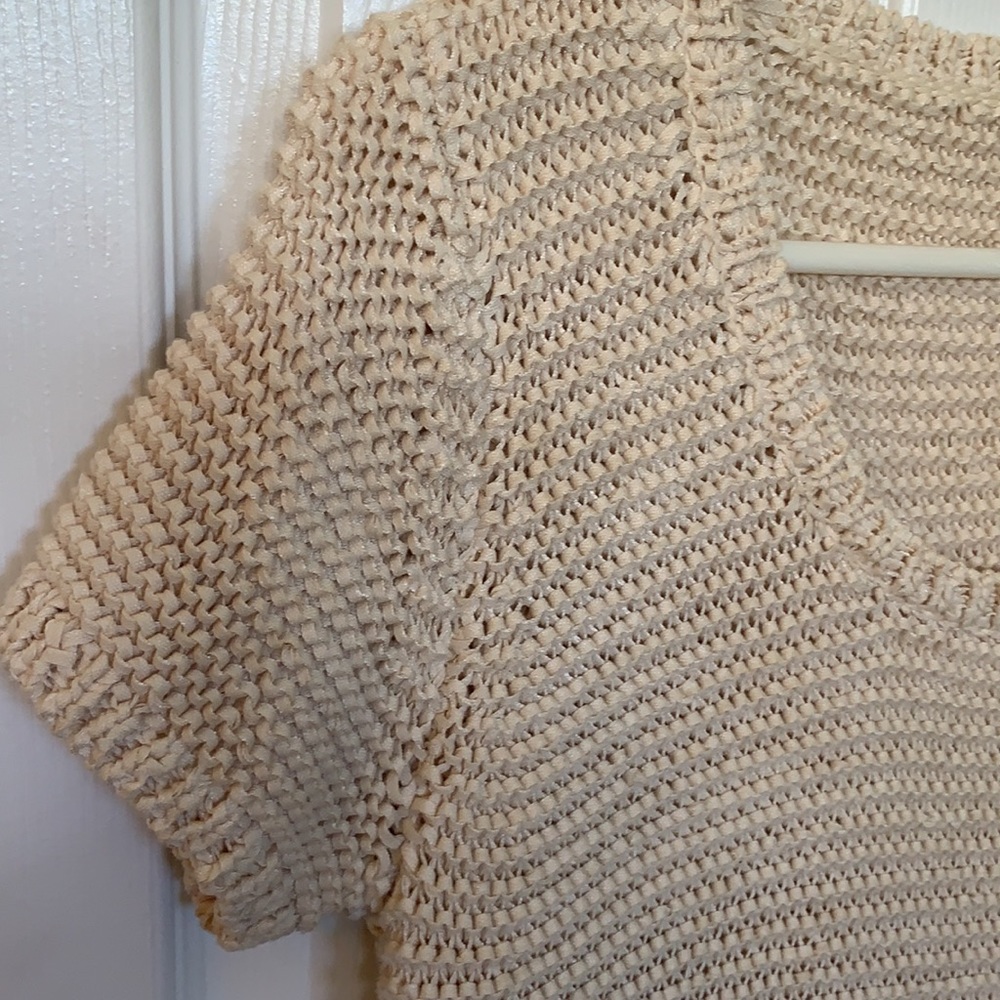 Talbots Petites Sweater Cream Knit Short Sleeve - Picture 6 of 8